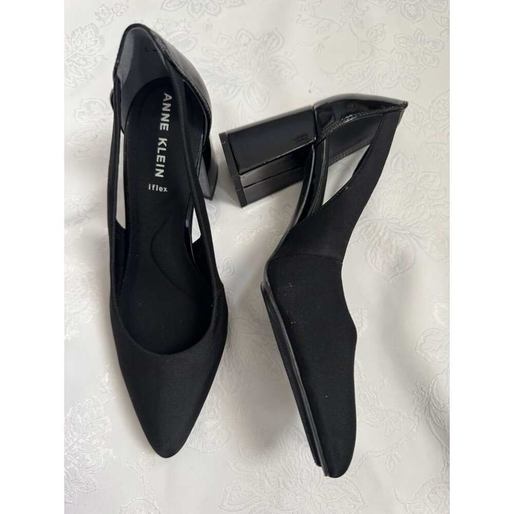Anne Klein IFlex Bridget Pump Woman's 7.5 Black Pointed Dress Shoes Block Heels